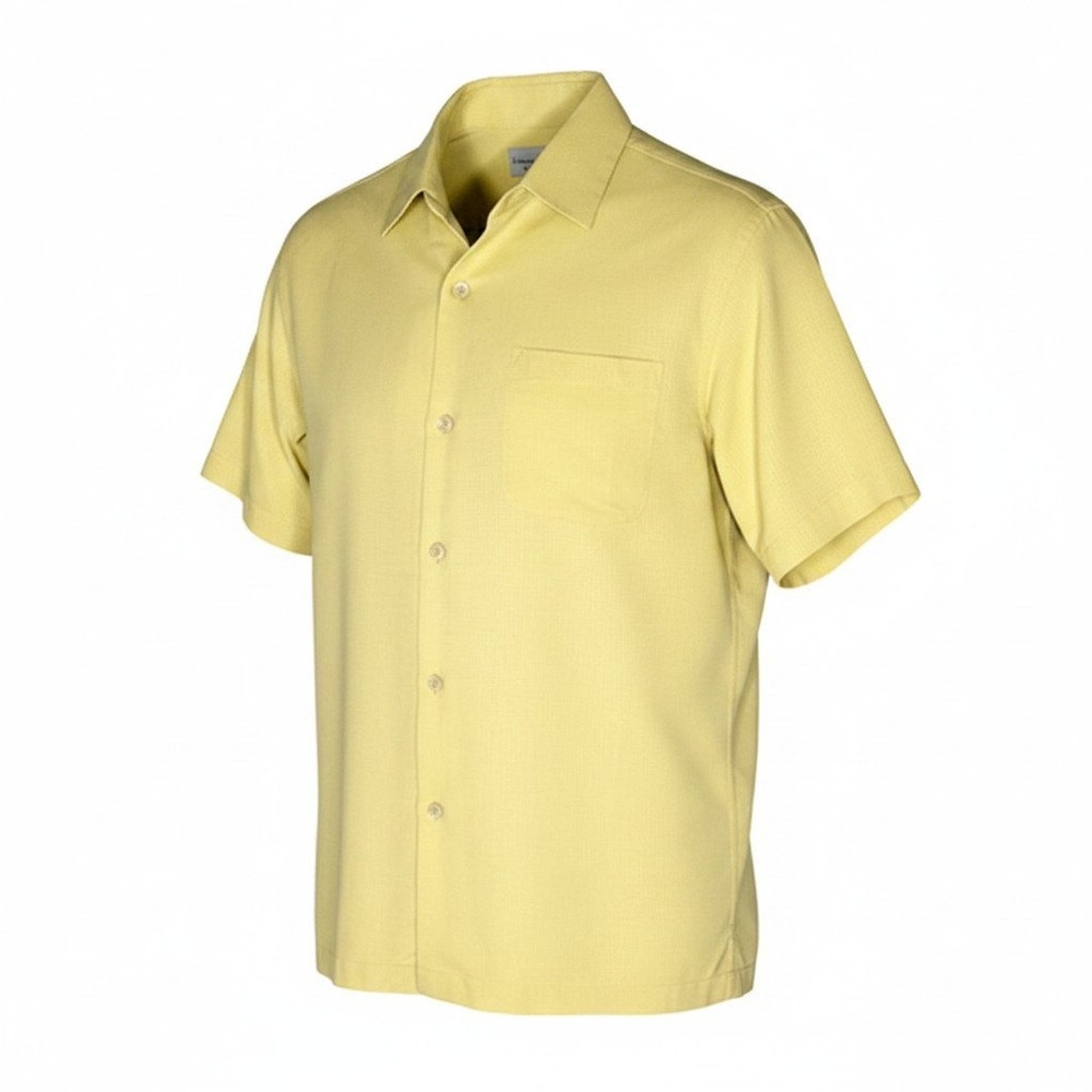Tommy Bahama Mens Yellow 100% Silk Short Sleeve Textured Camp Shirt Medium